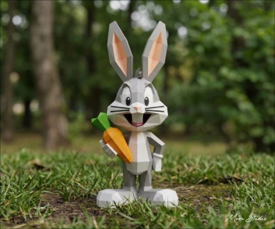 Chibi Bug Bunny, DIY, Papercraft, pdf, Low Poly, 3D model, Craft, gift idea, bunny, Moon Studio