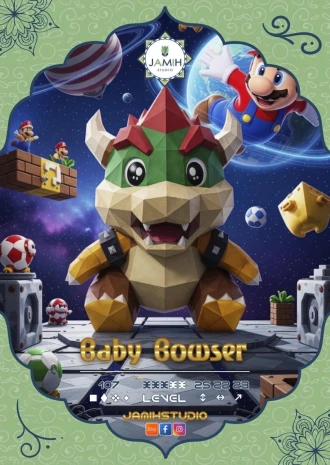 Baby Bowser 3D Papercraft Template PDF – Printable Low Poly Paper Model Kit, Easy DIY Digital Craft Instant Access