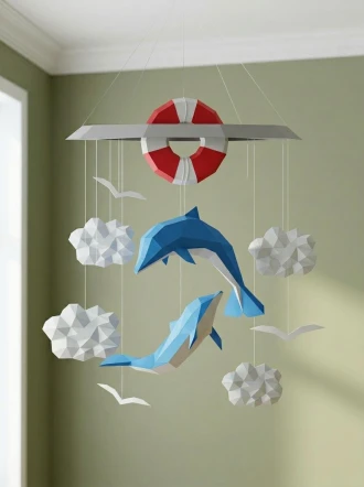 Papercraft Dolphin Baby Mobile, 3D Paper Sculpture, PDF Fish Low Poly, Papercraft, Papercraft 3d, PDF, Gift, Low Poly Papercraft, Papercraft Pdf, Diy Animal Fish