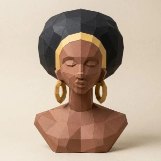 Papercraft African Woman Bust, Low Poly 3D Model, Papercraft women, Papercraft pdf, Paper sculpture, Low Poly, DIY Pepakura Template