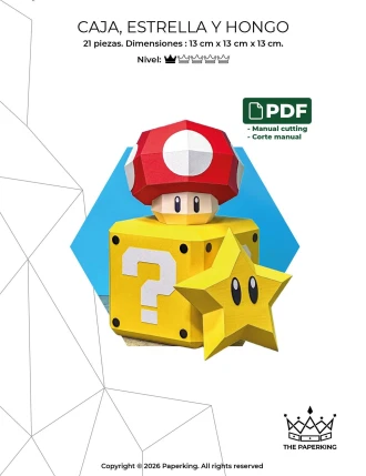 Super Mario Papercraft 3D PDF Pattern & Template – Star Mushroom Question Block | Low Poly DIY Game Decor