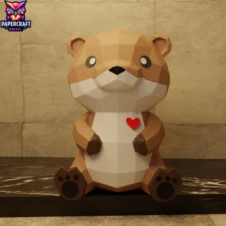 Otter Seal Valentine Papercraft – 3D Low Poly Seal , DIY Paper Model, PDF Template, Decor, Kids Craft, Paper Sculpture
