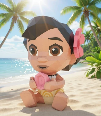 Moana Baby Low Poly, Papercraft, PDF template, Paper model, Sculpture, 3D puzzle, Polygonal model, Lowpoly
