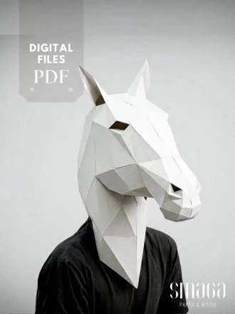 Papercraft Horse Head Mask. Low Poly Animal Pattern: DIY Costume.