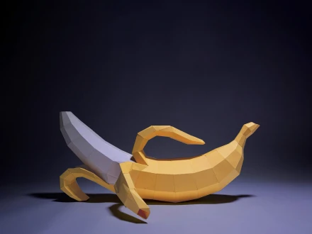 Banana XL Paper Craft, Digital Template, Origami, PDF Download DIY, Low Poly, Trophy, Sculpture, 3D Model, Fruit