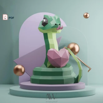 Valentine Snake Papercraft 3D Sculpture: Lowpoly Model (PDF)