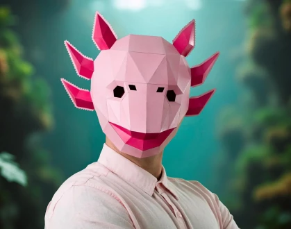Axolotl Mask | DIY Paper Mask, Printable Template, Papercraft, 3D Mask, Polygon, Low Poly, Geometric, Costume, Pattern, PDF Download