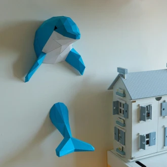 Dolphin 3D Wall Decor Low poly Papercraft, DIY, PDF