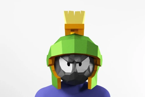 Martian Alien Mask in cartoon style PDF Template, Paper Mask Low Poly