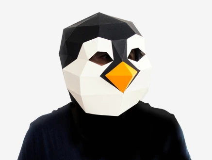 DIY Penguin Mask, 3D Paper Craft Template, Halloween Mask, Printable Paper Mask, Instant Pdf Download, Low Poly Mask, Origami Penguin