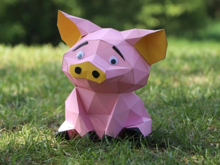 Cute Pig, Template For Assembling PDF, Low poly, Polygonal Paper Craft
