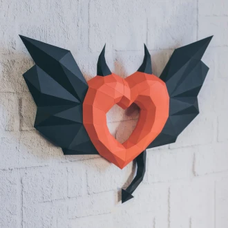 Devil Heart 3D Wall Decor Low poly Papercraft, DIY, PDF