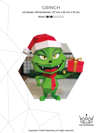 Grinch Papercraft 3D – Low Poly PDF Template | Christmas Pepakura Model | DIY Holiday Paper Sculpture | Funny Xmas Decor