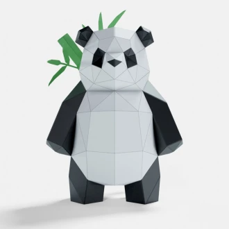 Panda Standing Paper Sculpture, Printable PDF template, Handmade Wild Animal Figurine Papercraft, 3D puzzle, Low Poly Home Decor