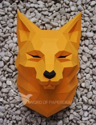Fox Head Wall Papercraft, Paper Sculpture, Low Poly PDF Template, DIY Decor & Gift