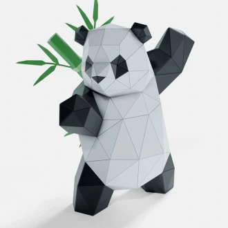 Panda Standing MartialArt Paper Sculpture, Printable PDF template, Handmade Wild Animal Figurine Papercraft, 3D puzzle, Low Poly Home Decor