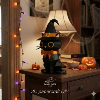 Little Cat Witch PDF Template, DIY 3d Model, FanArt, Paper Sculpture, Low Poly, Pepakura, Craft, Manualidad, Paper Art
