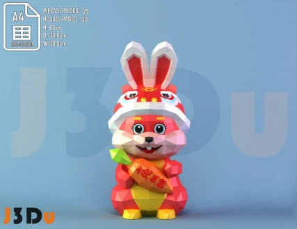 Rabbit Chinese Lunar Year Papercraft PDF Template For office, Room, Decor, DIY gift for friends, family, Low poly Paper, Paper Craft 3D kit by J3Du