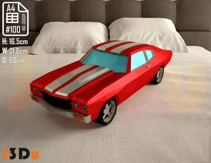 Red Car Chevrolet Chevelle L88 1967 Papercraft PDF Template For office, Room, Decor, DIY gift for friends, family, Low poly Paper, Paper Craft 3D kit by J3Du