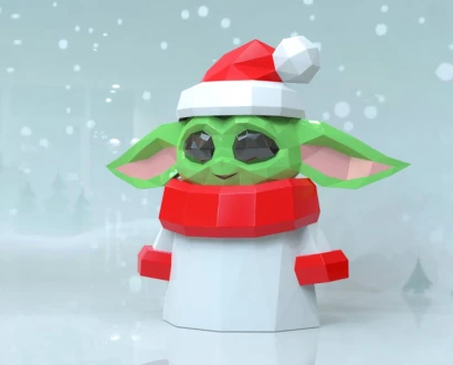 Christmas Baby Yoda Papercraft, Lowpoly, Lowpoly Papercraft