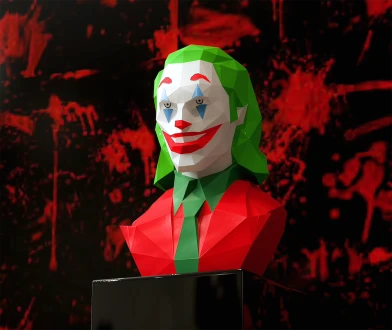 Joker Bust Papercraft, Lowpoly, Lowpoly Papercraft