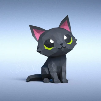 DIY 3d papercraft Black Kitten PDF Templates Low Poly SweetHeartyThings