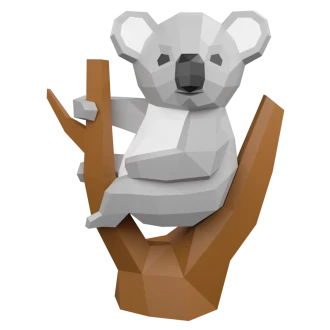 Koala 3d paper craft PDF, 3d paper craft koala, low poly 3d koala, koala on tree DIY origami decoration template