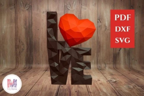 Love Frame Digital Papercraft File - DXF, SVG, Pdf Template for 3D Low Poly Love Frame, Valentine's, Wall Art Gift Decor, DIY Craft Download