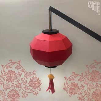 Chinese round Lantern, Papercraft , DIY , Low poly , PDF Papercraft , Lantern Model , Lantern low poly