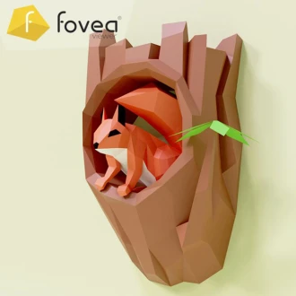 Arbre Cureuil (Squirrel in Trunk) Papercraft, Lowpoly Papercraft, Fovea - Papercraft - Nonitt