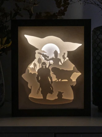 Star Wars The Mandalorian DIY Layered 3D Lightbox Papercut Template | Digital Lightbox Art for Home Decor, Shadow Box SVG PDF