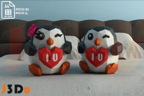 Penguin Love Papercraft PDF Template For office, Room, Decor, DIY gift for friends, family, Low poly Paper, Paper Craft 3D kit by J3Du