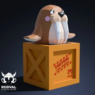 WALRUS BOX, animal, Papercraft, Template, DIY, Paper, Low Poly, Cute, Kawaii, 3D Model, Pdf Low Poply, Kids Toy