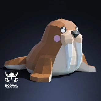 WALRUS, animal, Papercraft, Template, DIY, Paper, Low Poly, Cute, Kawaii, 3D Model, Pdf Low Poply, Kids Toy