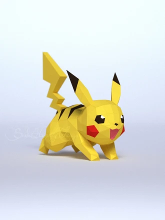 DIY 3d papercraft Pokemon Pikachu Running PDF Templates Low Poly SweetHeartyThings