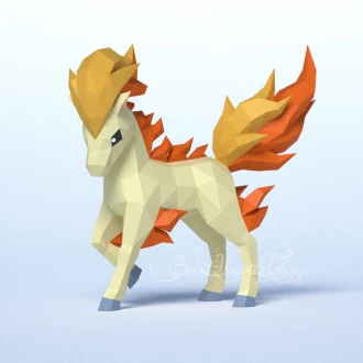 DIY 3d papercraft Pokemon Ponyta PDF Templates Low Poly SweetHeartyThings