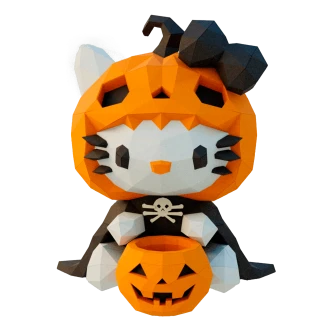 Hello Kitty Pumpkin Costume and Wearing a Cloak Low Poly Papercraft