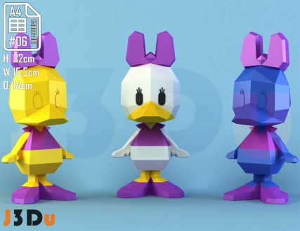 Daisy Duck Tiny Papercraft PDF, Template For office, Room, Decor, DIY gift for friends, family, Low poly Paper, Paper Craft 3D kit by J3Du