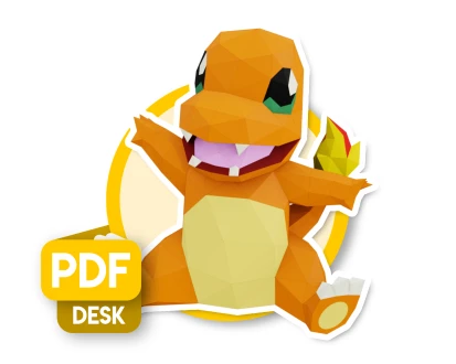 Charmander Papercraft Template | 3D Paper Model | DIY Digital Cut File | Anime Craft Decor