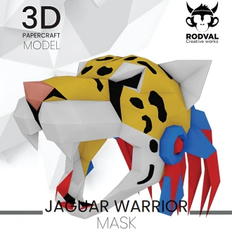 JAGUAR WARRIOR MASK, Papercraft, Template, DIY, Paper, Low Poly, Holiday, 3D Model, Pdf Low Poply, October, Carnival, Halloween