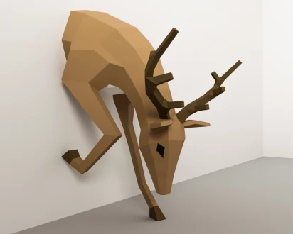 DIY Deer Half Sculpture Papercraft Template Low Poly 3D Wall Art Decor Instant Download PDF