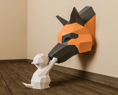DIY Dog & Kitten Papercraft Template Low Poly 3D Animal Sculpture Home Decor Instant Download PDF