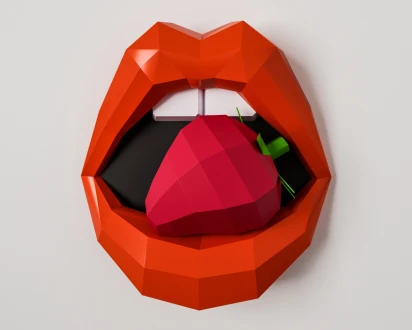 DIY Lips with Strawberry Papercraft Template Low Poly 3D Wall Art Sculpture Instant Download PDF
