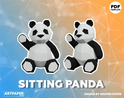 DIY Sitting Panda Papercraft Template Low Poly 3D Animal Model