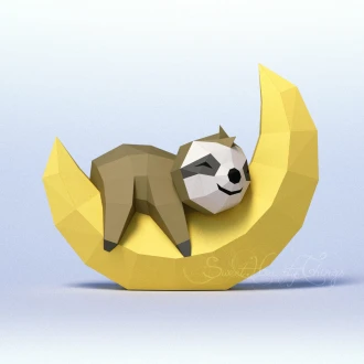 DIY 3d papercraft Little Sloth On The Moon PDF Templates Low Poly SweetHeartyThings