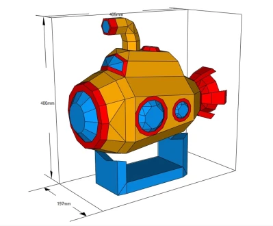 Submarine for Kids Papercraft Template - Low Poly, Pepakura PDF, DIY Handmade, Home Decoration, Creative Gifts