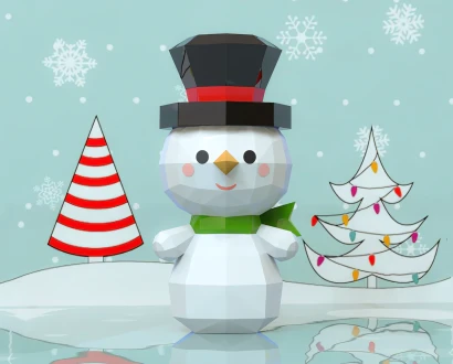 Snowman Papercraft, Lowpoly, Lowpoly Papercraft