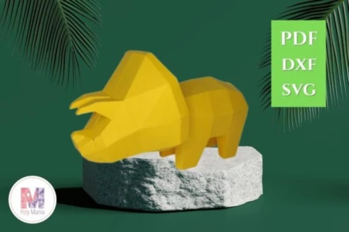 Triceratop Papercraft Template: 3D Low Poly Model (PDF, SVG, DXF)