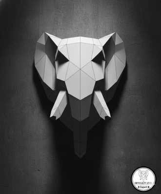 Low Poly Elephant Trophy Head Papercraft Template | DIY 3D Geometric Animal Wall Sculpture | Majestic Safari Decor