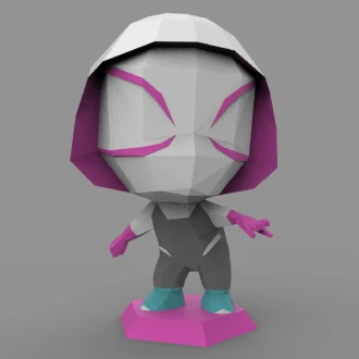 Spider-Gwen Chibi Papercraft , PDF Template, DIY 3d Model, FanArt, Paper Sculpture, Low Poly, Pepakura, Craft, Manualidad, Arte de Papel